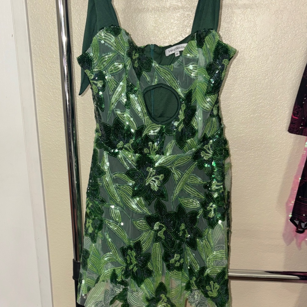 # 36 Green Floral Sequin Dress